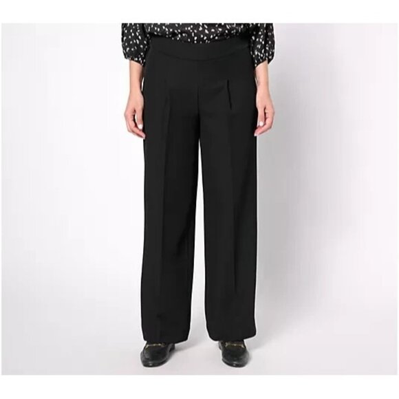 Isaac Mizrahi Live! Tall Timless Twill Wide Leg Pants Pitch Black Tall S A609901 - Picture 1 of 2